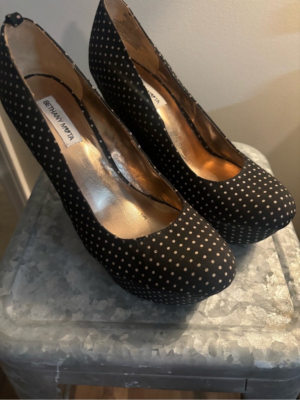 Bethany Mota Black with Cream Polka Dot Platform Pumps